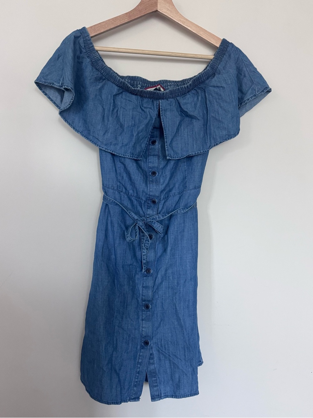 Tommy Hilfiger Denim Off-Shoulder Button-Front Dress - Blue